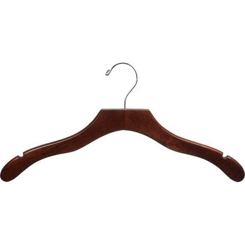 Walnut Finish Wavy Suit Hanger with Chrome Hardware (Case of 25)
