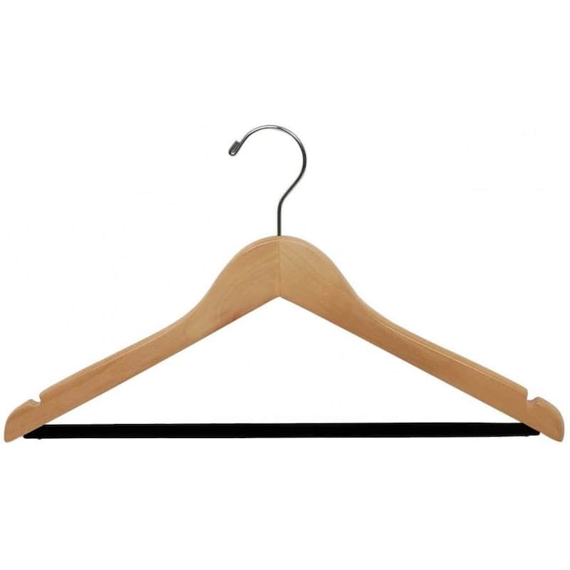 Extra Large Natural Finish Notched Wooden Suit Hanger with Non-slip Bar, 17 Inch Long Hanger with Notches (box of 25)