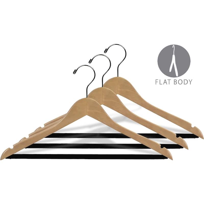 Extra Large Natural Finish Notched Wooden Suit Hanger with Non-slip Bar, 17 Inch Long Hanger with Notches (box of 25)