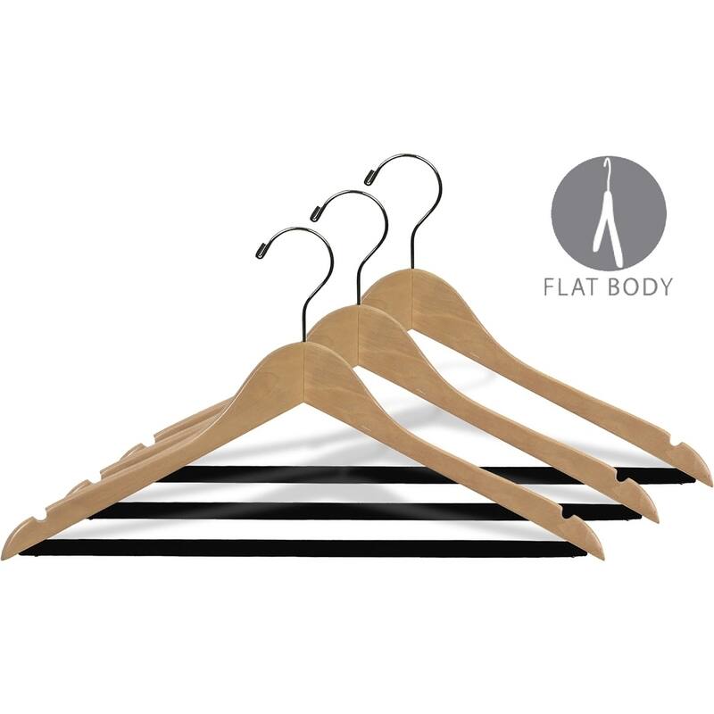 Extra Large Natural Finish Notched Wooden Suit Hanger with Nonslip Bar
