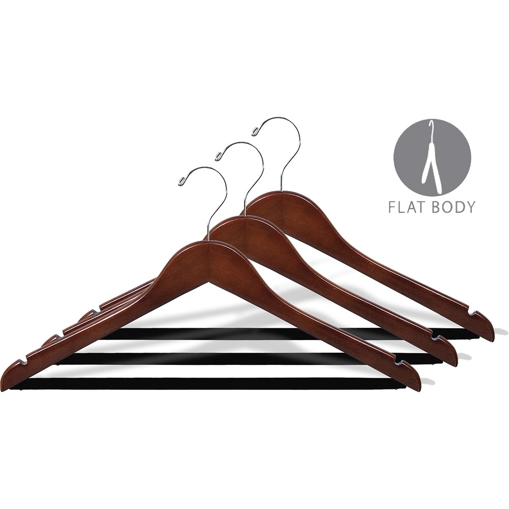 Walnut Finish Notched Wooden Suit Hanger with Non-Slip Bar (Case of 25) 200523-025