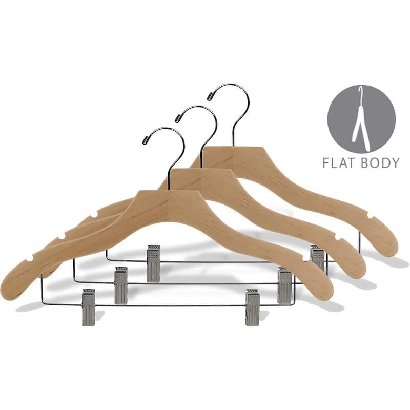 Natural Wavy Combo Hanger with Clips and Notches (Box of 100)