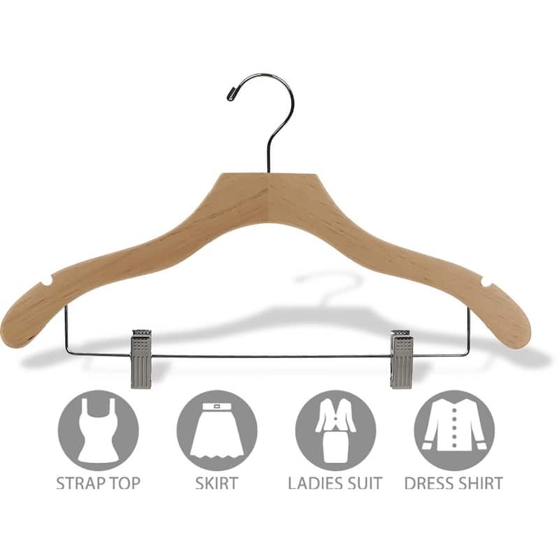Natural Wavy Combo Hanger with Clips and Notches (Box of 100)