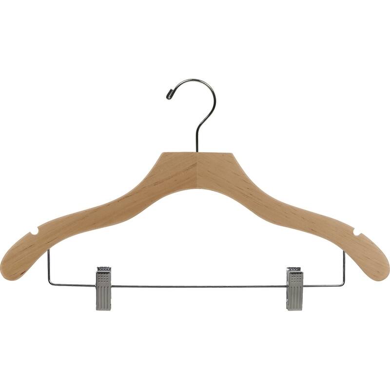 Natural Wavy Combo Hanger with Clips and Notches (Box of 100)