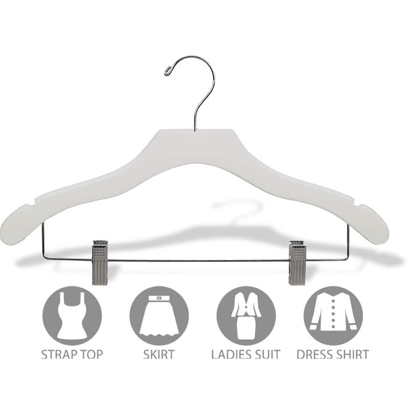 White Notched Wavy Combo Hanger with Clips (Case of 50)