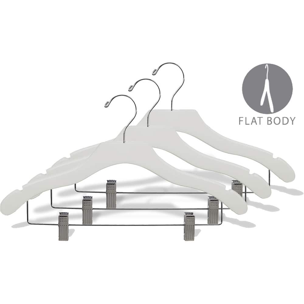 White Wavy Combo Hanger with Adjustable Cushion Clips and Notches (Case of 100)