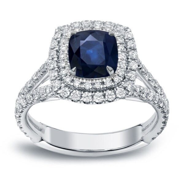 Shop Auriya 18k White Gold 1ct Blue Sapphire and 1ct TDW Halo Diamond ...