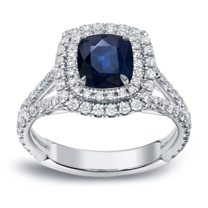 Auriya 18k Gold 1ct Cushion-cut Sapphire Halo Diamond Engagement Ring 1ctw (F-G, SI1-SI2)
