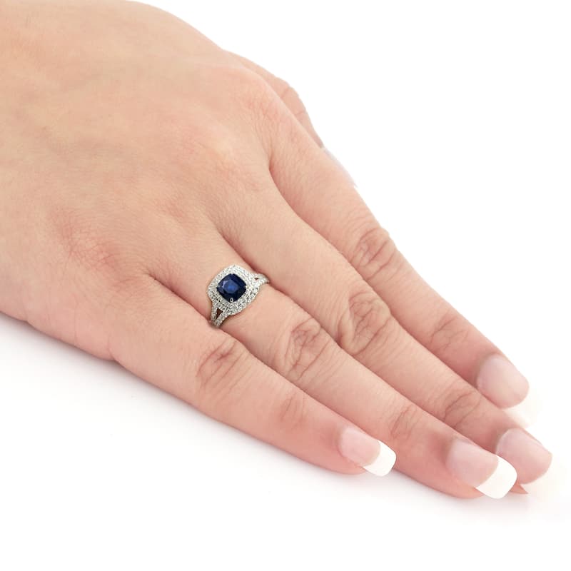 Auriya 18k Gold 1ct Cushion-cut Sapphire Halo Diamond Engagement Ring 1ctw (F-G, SI1-SI2)
