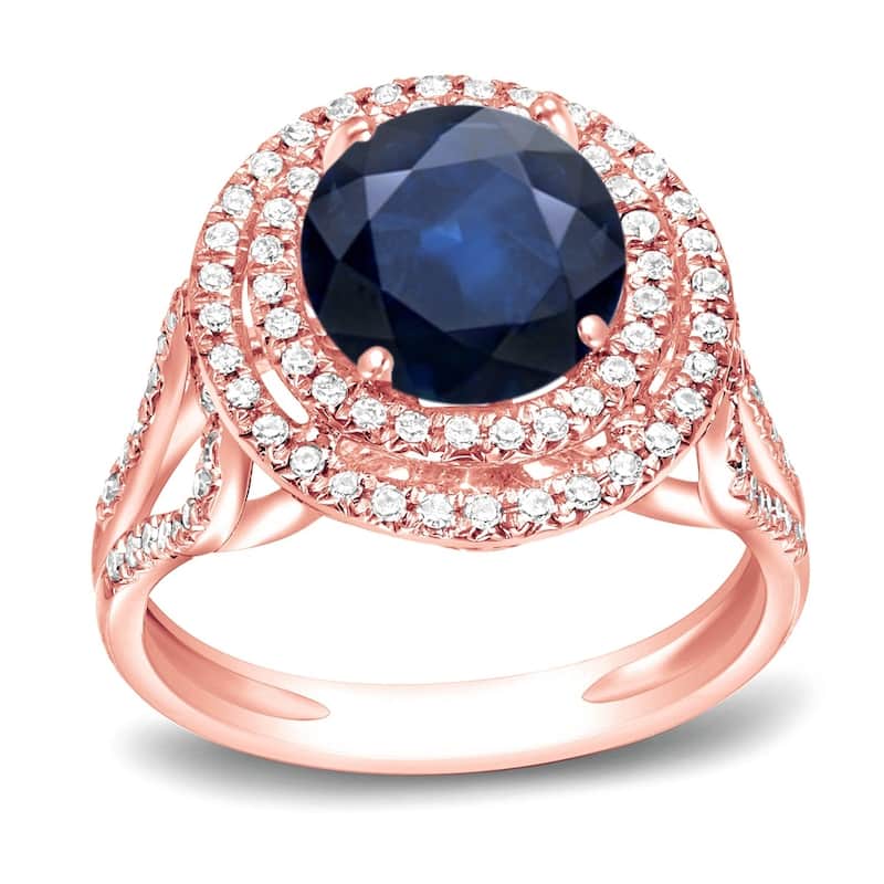 Auriya 14k Gold 1 1/4ct Unique Blue Sapphire Halo Diamond Engagement Ring 1/2ctw H-I, SI1-SI2 - Rose - 4