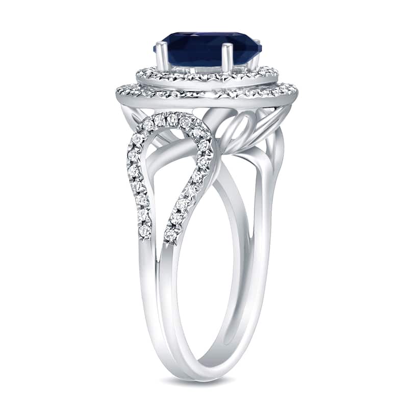 Auriya 14k Gold 1 1/4ct Unique Blue Sapphire Halo Diamond Engagement Ring 1/2ctw H-I, SI1-SI2