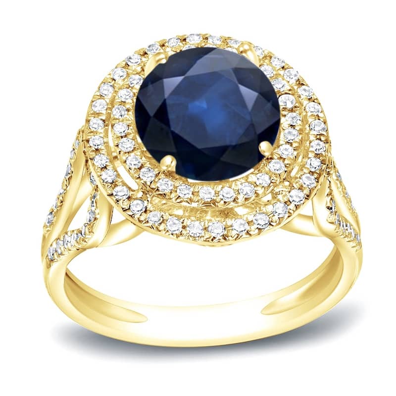 Auriya 14k Gold 1 1/4ct Unique Blue Sapphire Halo Diamond Engagement Ring 1/2ctw H-I, SI1-SI2 - Yellow - 4