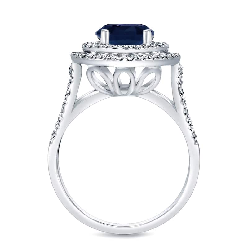 Auriya 14k Gold 1 1/4ct Unique Blue Sapphire Halo Diamond Engagement Ring 1/2ctw H-I, SI1-SI2
