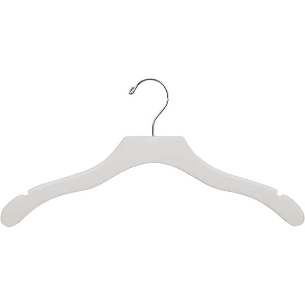 International Hanger Wooden Wavy Top Hanger, White Finish with Chrome Hardware, Box of 25