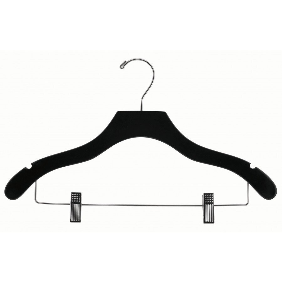 Matte Black Plastic Combo hanger with Adjustable Clips and Notches, (Box of  25) 