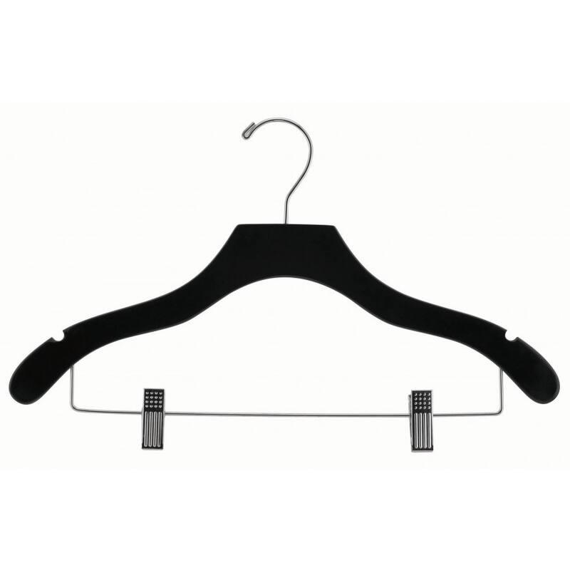 Black Wavy Combo Hanger with Adjustable Cushion Clips, Box of 50 Hangers with Notches and Chrome Hook