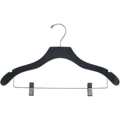 Black Wavy Combo Hanger with Adjustable Cushion Clips, Box of 50 Hangers with Notches and Chrome Hook