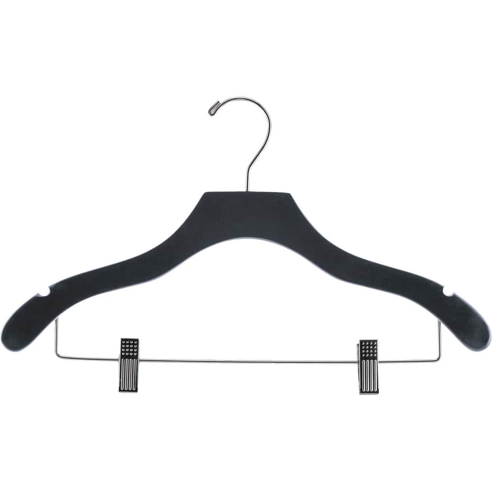 Black Wavy Combo Hanger with Adjustable Cushion Clips, Box of 50 Hangers with Notches and Chrome Hook