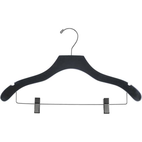 Black Wavy Combo Hanger with Adjustable Cushion Clips, Box of 100 Hangers with Notches and Chrome Hook