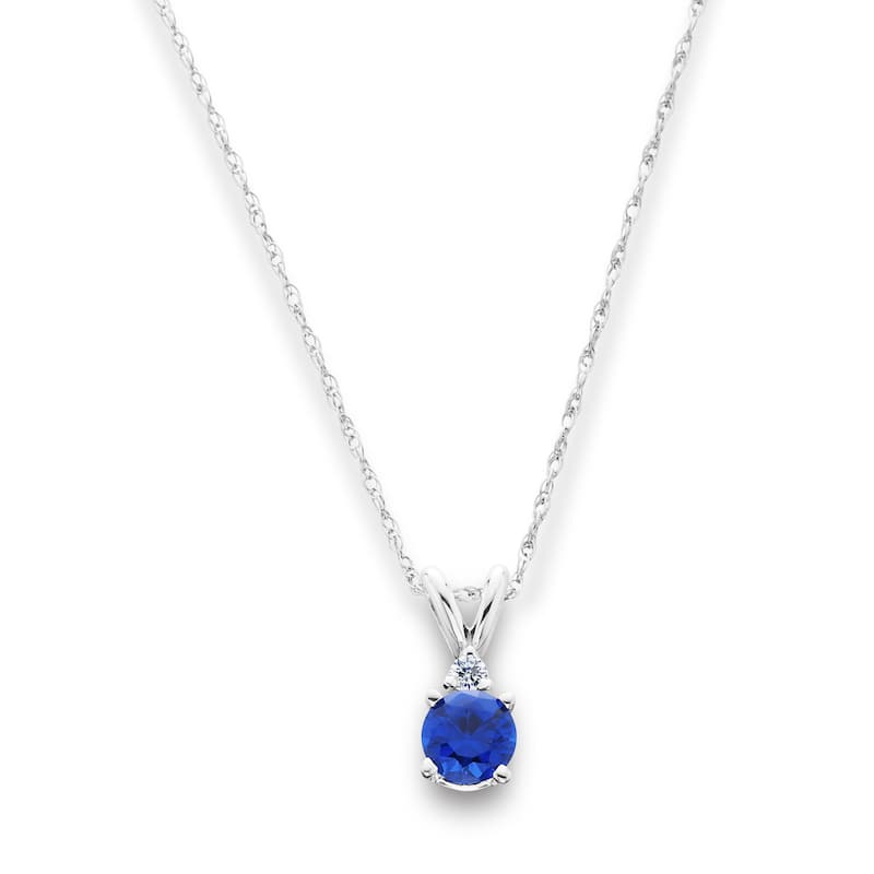 14k White Gold 1ct TDW Created Blue Sapphire & Diamond Solitaire Pendant (H-I,I2-I3)