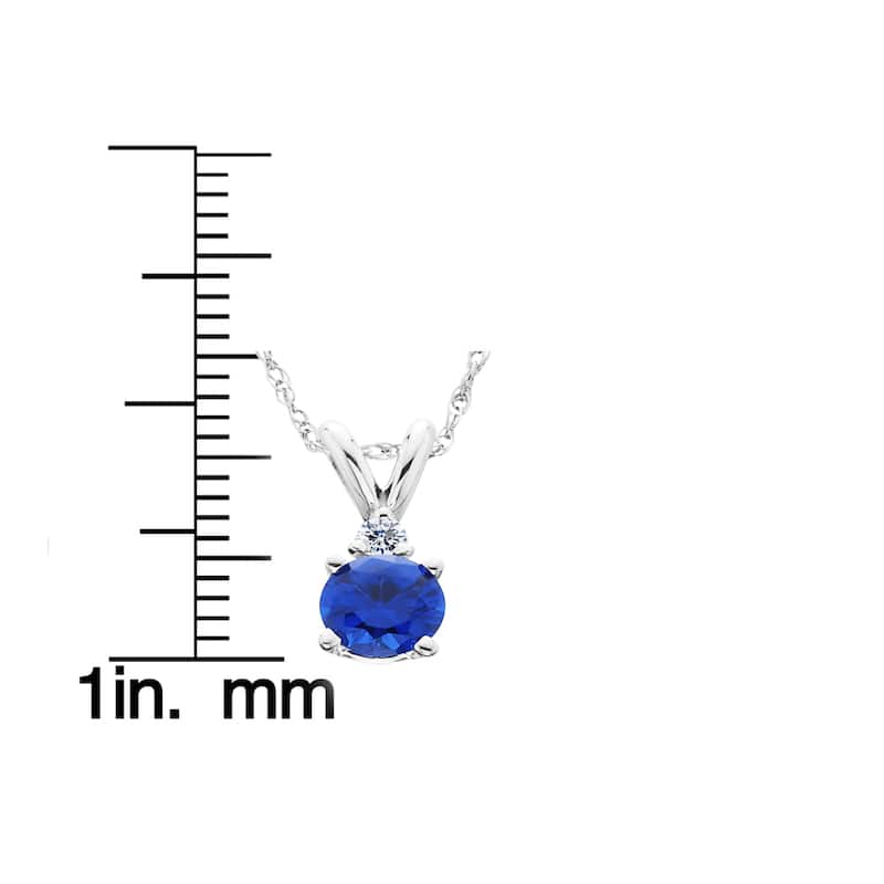 14k White Gold 1ct TDW Created Blue Sapphire & Diamond Solitaire Pendant (H-I,I2-I3)