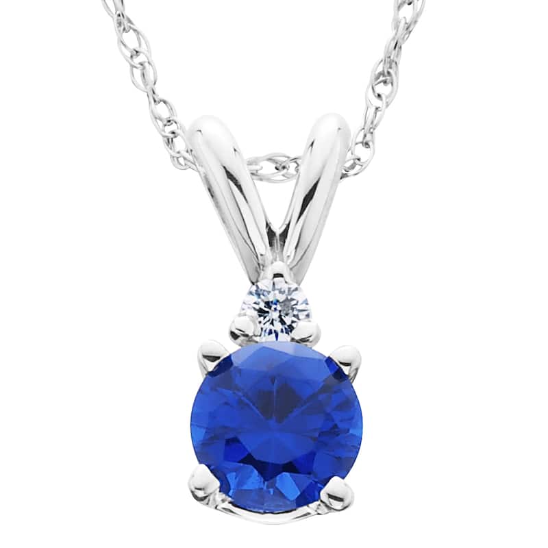 14k White Gold 1ct TDW Created Blue Sapphire & Diamond Solitaire Pendant (H-I,I2-I3)