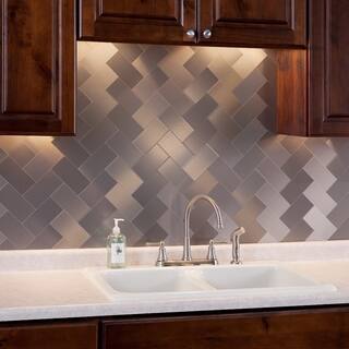 Metal Backsplash Tiles Online At Our Best Tile Deals Aspect 3x6 Inch Brushed Stainless Long Grain Metal 15 Square Foot Kit