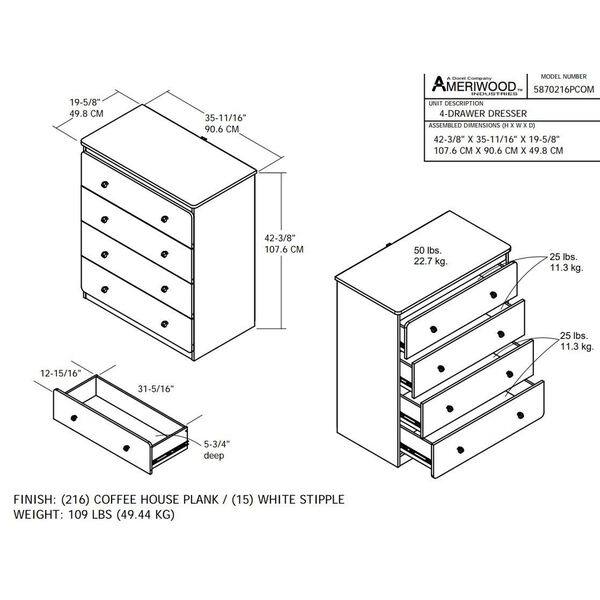 Shop Ameriwood Home Willow Lake 4 Drawer Dresser By Cosco Free