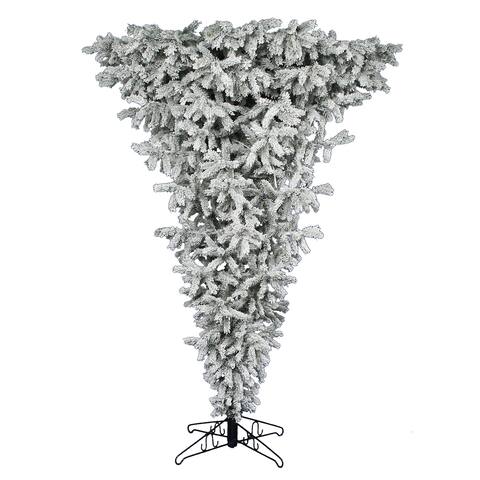 7.5' Pre-Lit Flocked Upside Down Artificial Christmas Tree - Clear Dura Lights