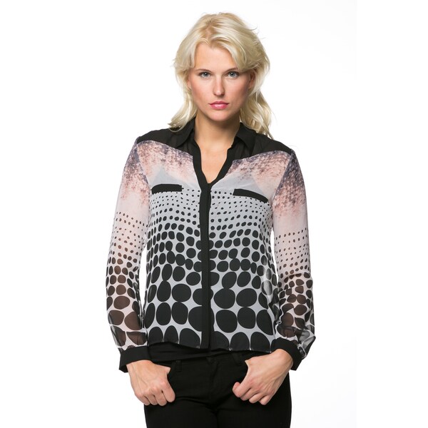 High Secret Women's Geometric Print Button Down Blouse
