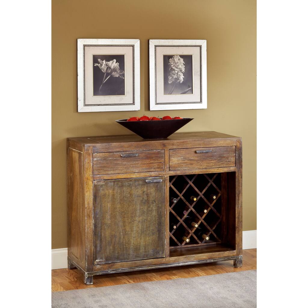 Rustic Mangowood/ Iron Winerack Sideboard