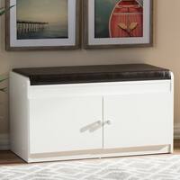 Baxton Studio Margaret Contemporary White Wood 2-door Shoe Cabinet with Faux Leather Bench