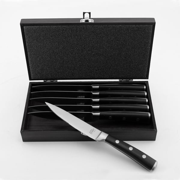 slide 1 of 1, BergHOFF Essentials Classico 7pc Stainless Steel Steak Knife Set With Wood Case, 5"