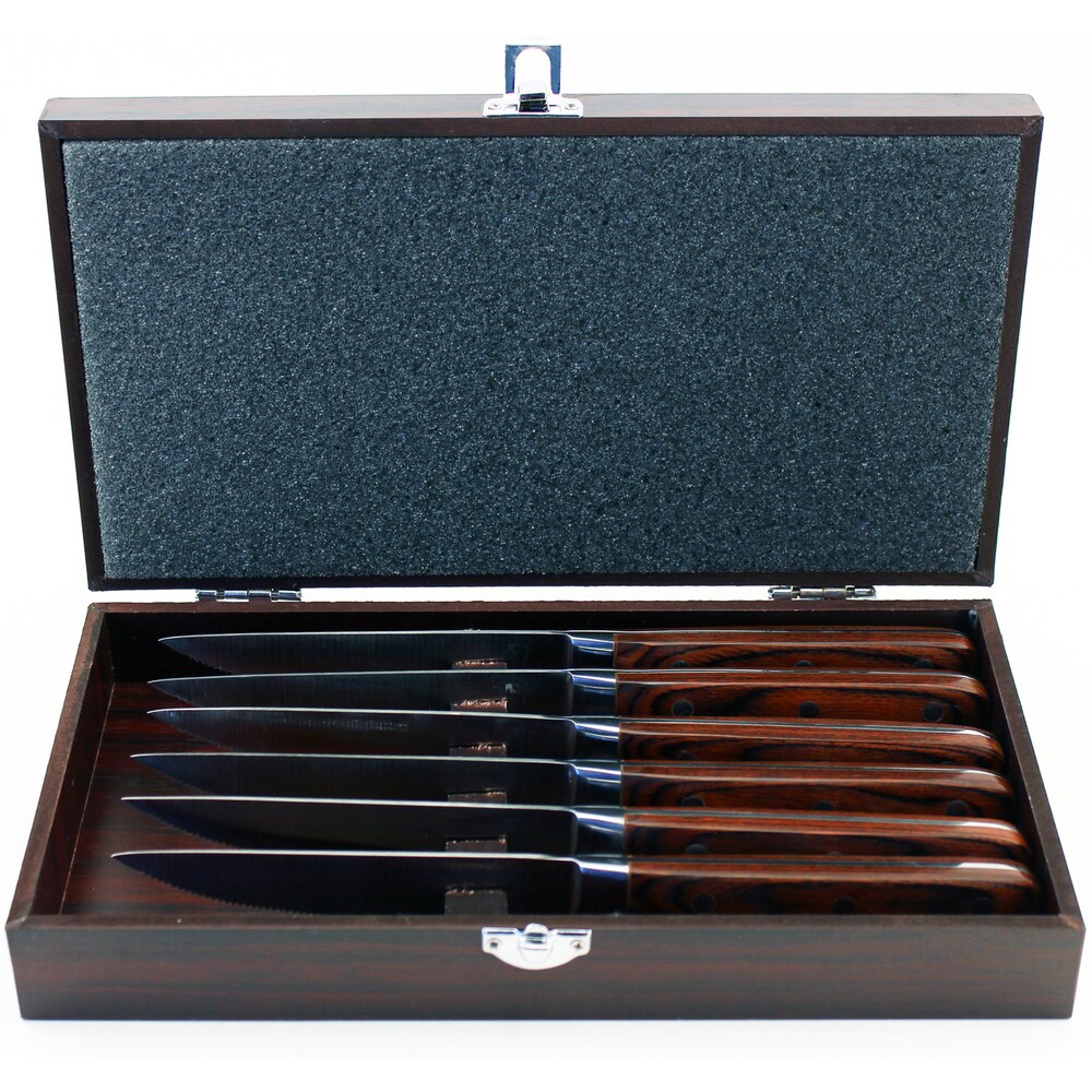 Viking Red Pakkawood and Stainless Steel 6-piece Steak Knife Set With  Rubberwood Box - Bed Bath & Beyond - 11892663