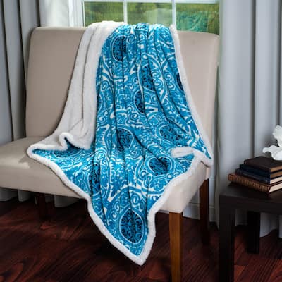 Windsor Home Printed Coral Soft Fleece Sherpa Throw Blanket