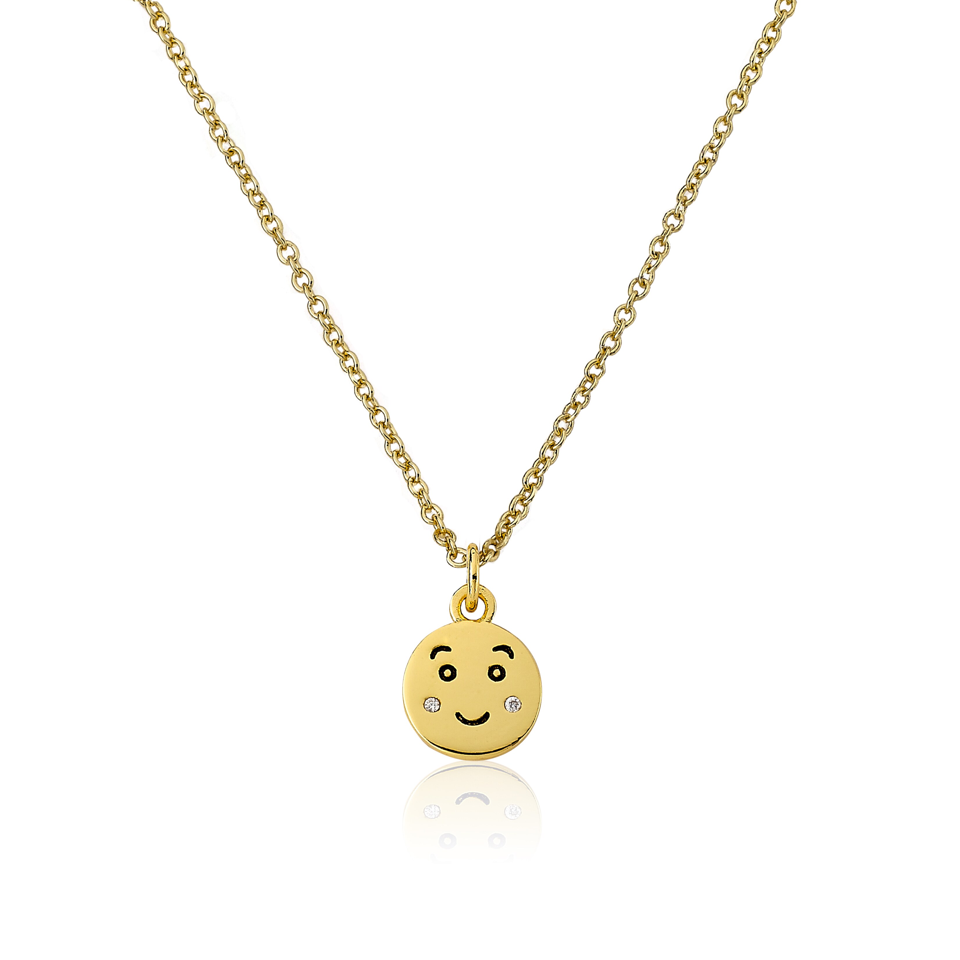 Lmts 14k Goldplated Blushing Smiley Face Emoji Cubic Zirconia Necklace Overstock 10609449