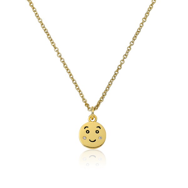 LMTS 14k Goldplated Blushing Smiley Face Emoji Cubic Zirconia Necklace