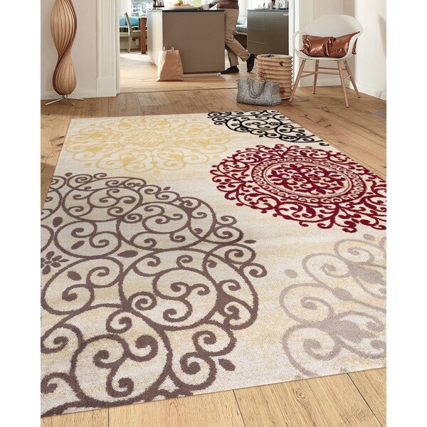 Contemporary Modern Floral Cream Indoor Area Rug (5' 3 x 7'3) - 5'3 x 7'3