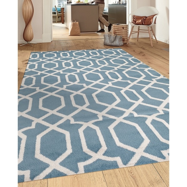 Contemporary Trellis Design Blue 3 ft. 3 in. x 5 ft. Indoor Area Rug