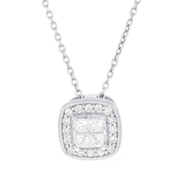 H Star Sterling Silver 1/2ct TDW Diamond Quad Princess-cut Necklace ...