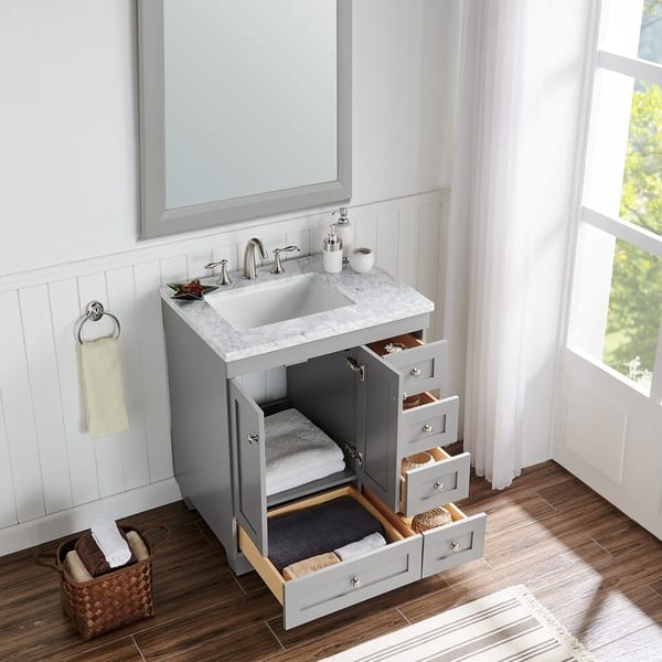 Eviva Acclaim 30 Gray Transitional Bathroom Vanity W White Gray Transitional Bathroom Vanity