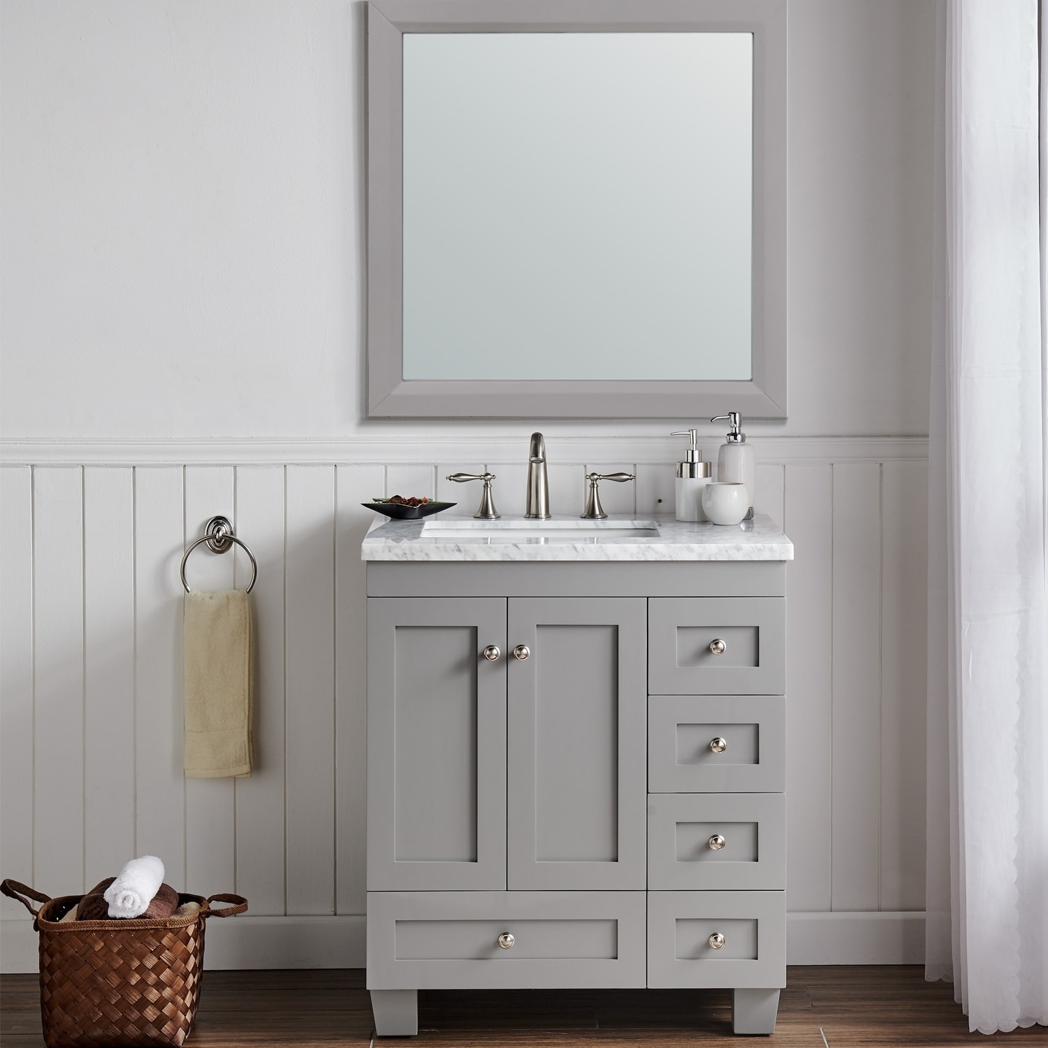 Eviva Acclaim 30 Inch Gray Transitional Bathroom Vanity With White Carrara Marble Countertop And Undermount Porcelain