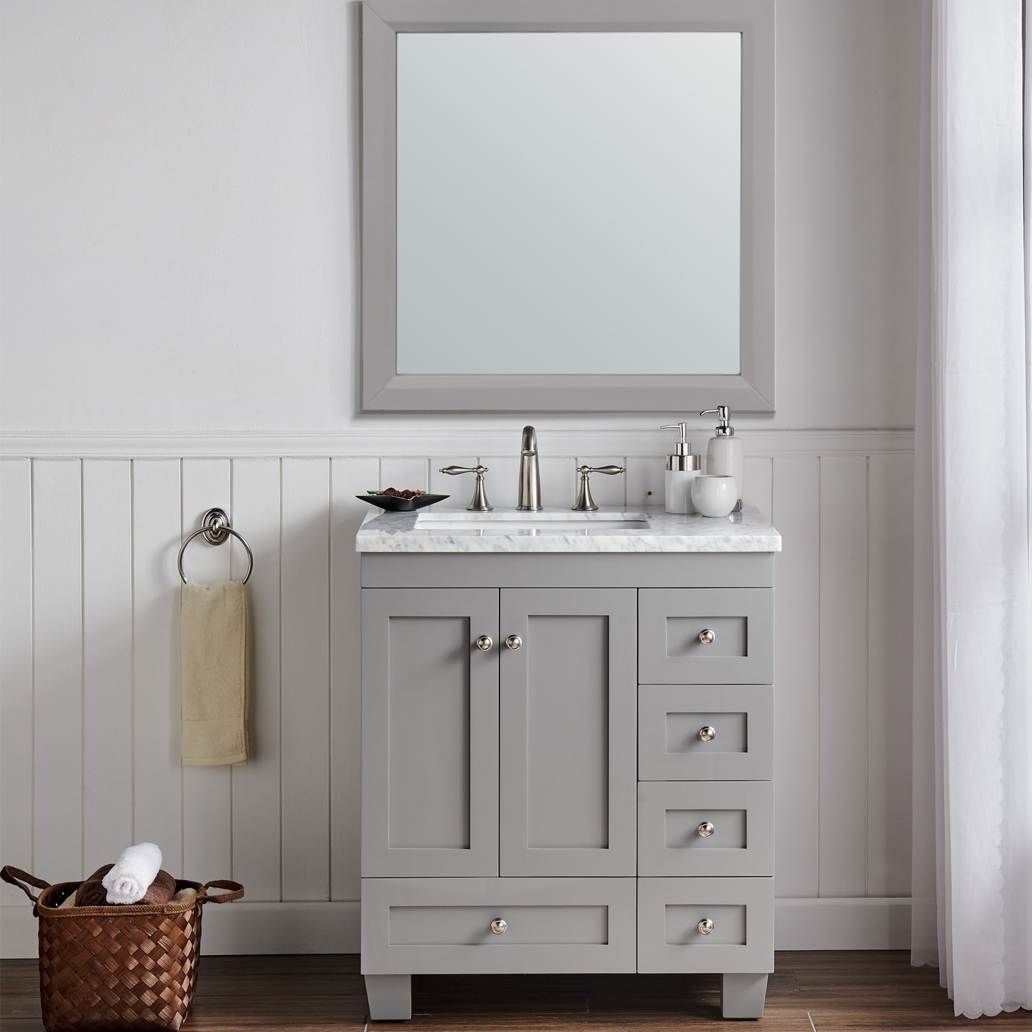 Shop Eviva Acclaim 30 Inch Gray Transitional Bathroom Vanity With White Carrara Marble Countertop And Undermount Porcelain Sink Overstock 10609864