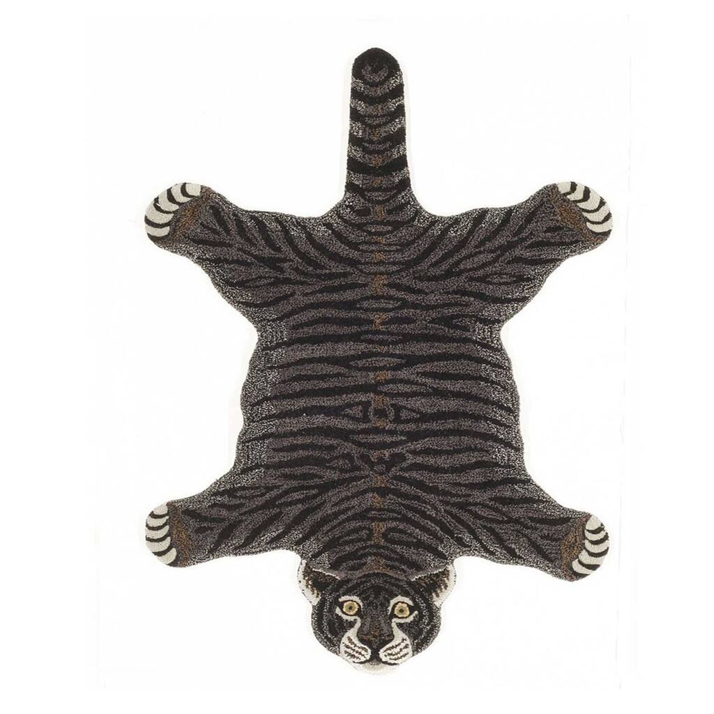 Handmade Black and Grey Tiger Rug (India)
