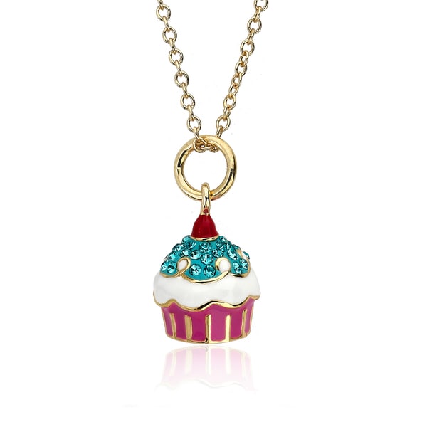 Molly Glitz Sparkle Sweet 14k Goldplated Crystal Cherry Top Cupcake Pendant Necklace