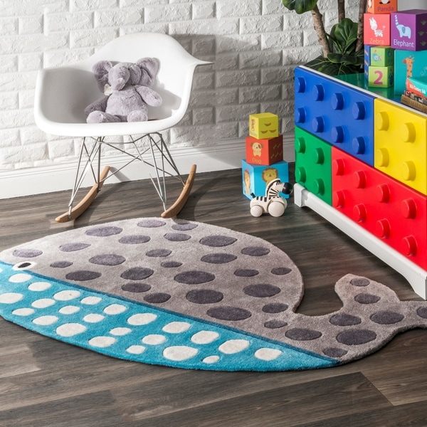 nuLOOM Cute Animal Whale Shaped Kids Nursery Grey Rug (3' x 5'7) - 3' x 5' 7"