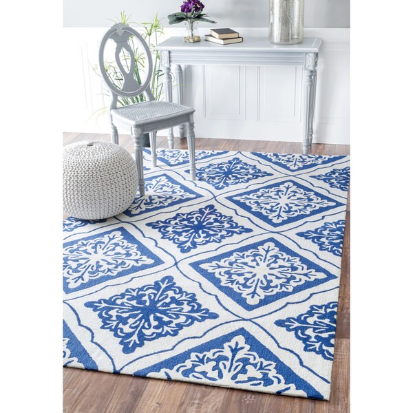 nuLOOM Handmade Indoor/ Outdoor Medallion Tiles Blue Rug (5' x 8