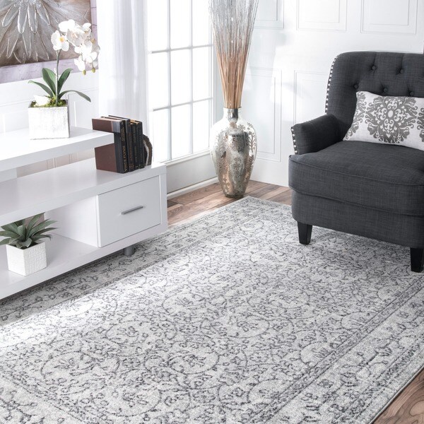 nuLOOM Vintage Medieval Floral Grey Rug (9' x 12') - 9' x 12'
