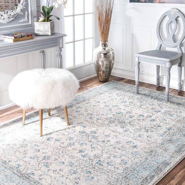 nuLOOM Vintage Flourish Aqua Rug (4' x 6') - 4' x 6'