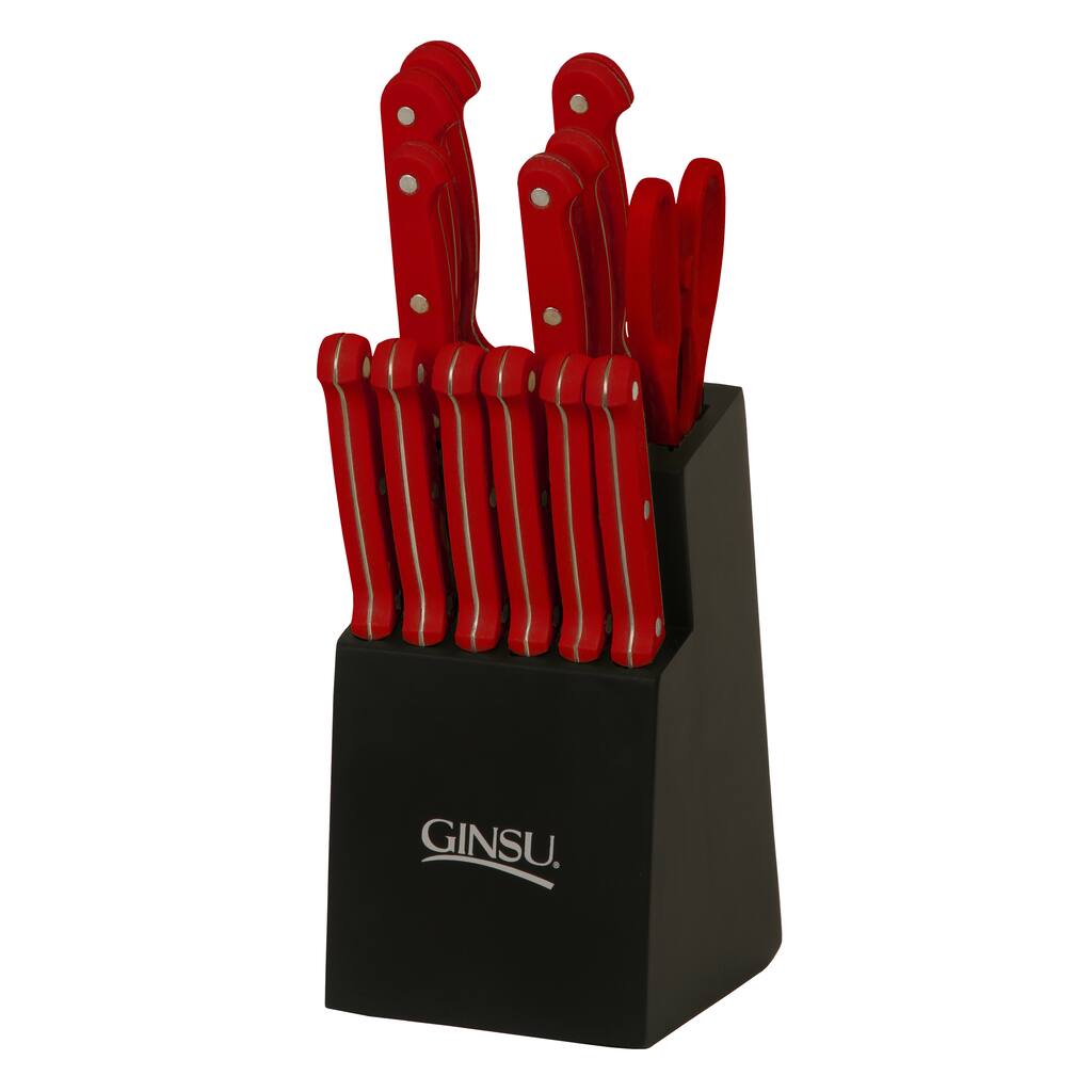 Ginsu Essential Series in Black Block Pomegranate Red 14-piece Cutlery Set